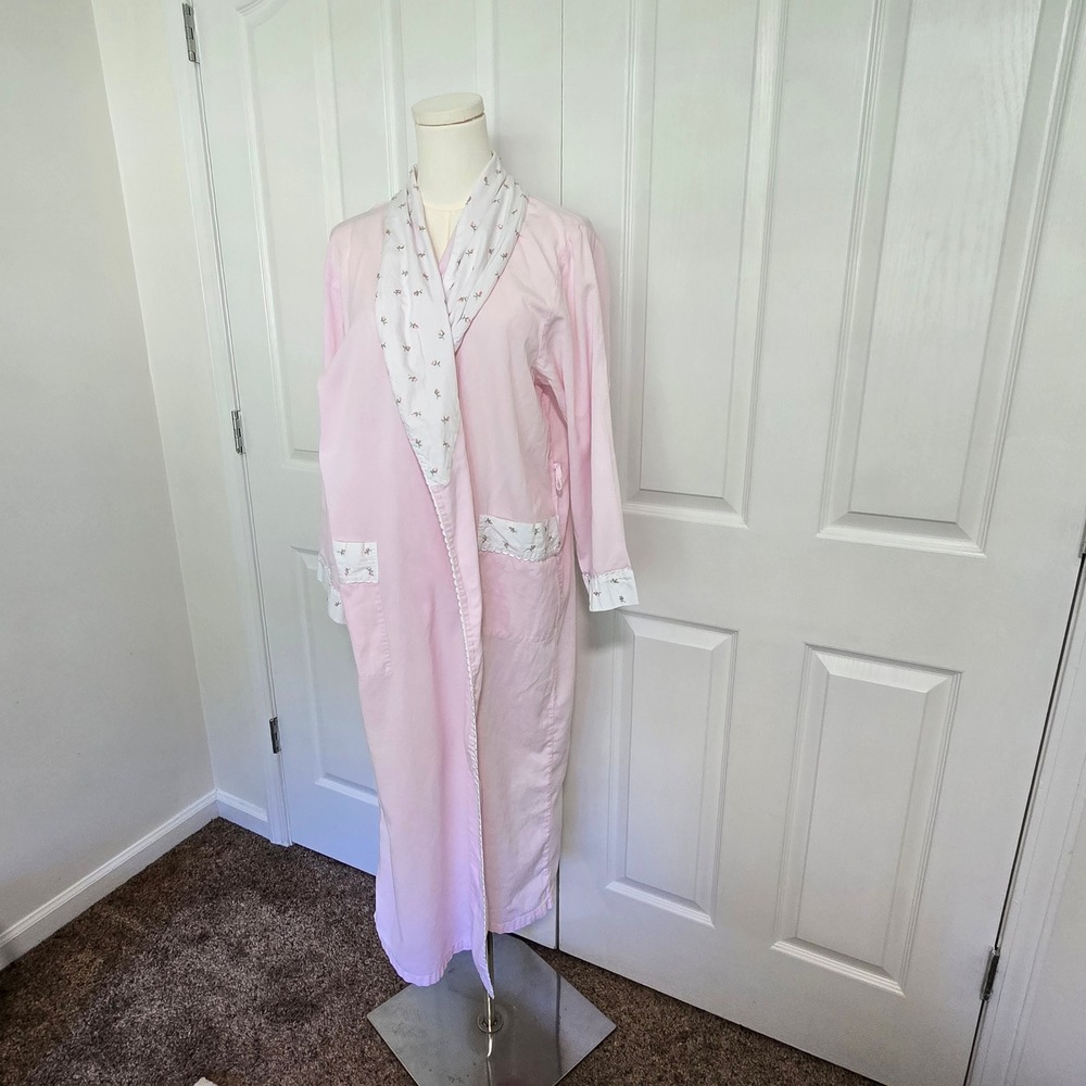 Erika Taylor Robe Womens Small Pink 100% Cotton Floral Embroidered Wrap Long S S